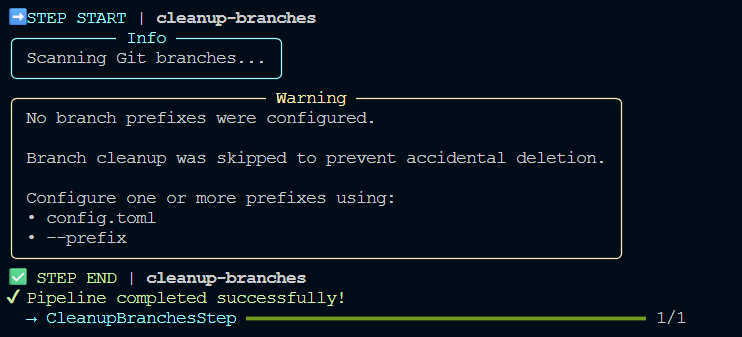 Branch Cleanup skipped because no branch prefixes were configured