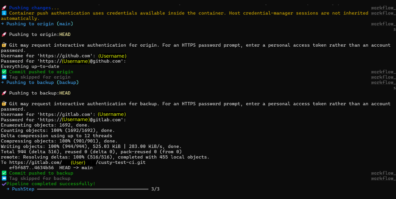 Custy terminal output while synchronizing Git remotes
