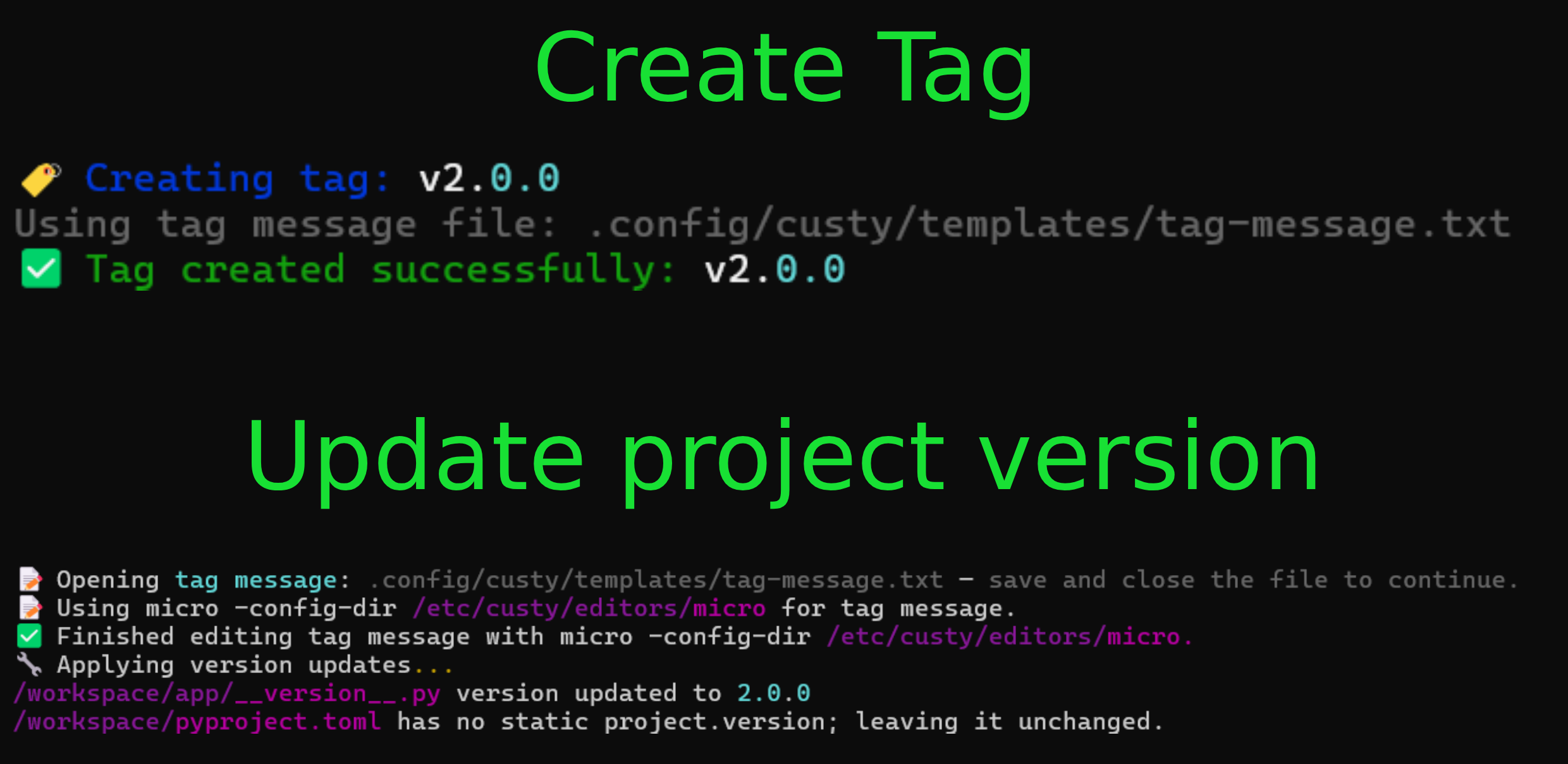 Terminal confirmation after Custy creates a Git version tag