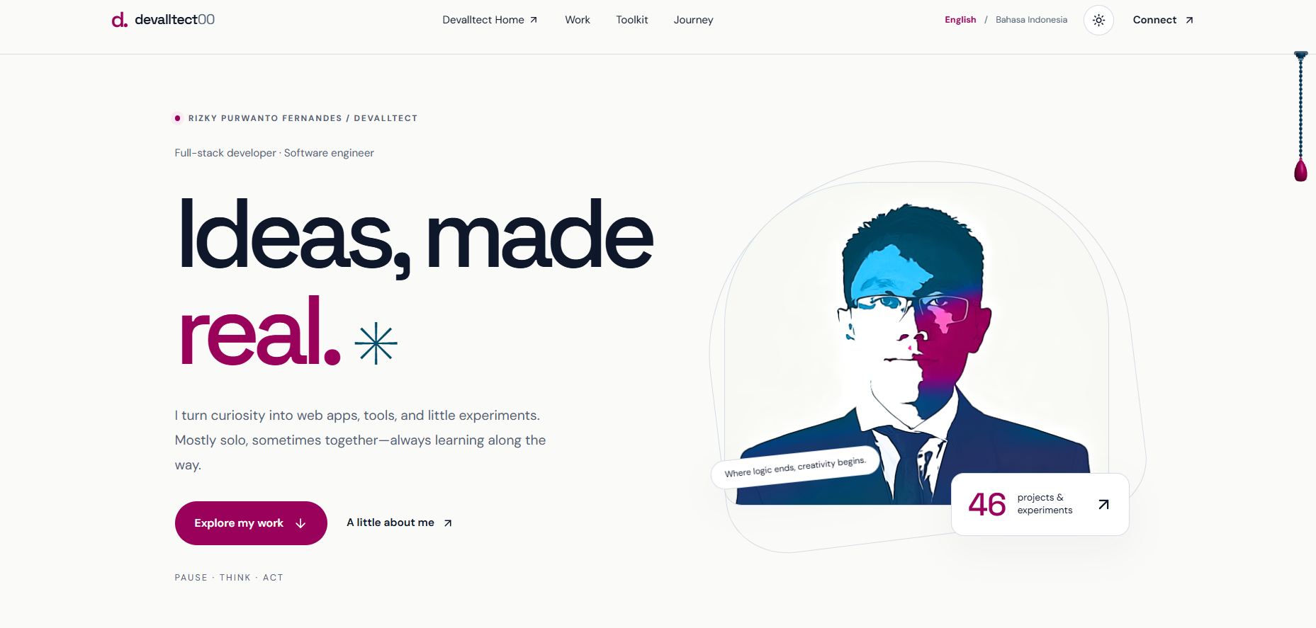 Devalltect Portfolio home page and interactive project journey